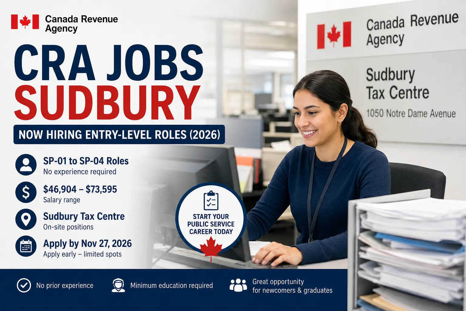 CRA jobs Sudbury 2026 entry-level positions at the Sudbury Tax Centre